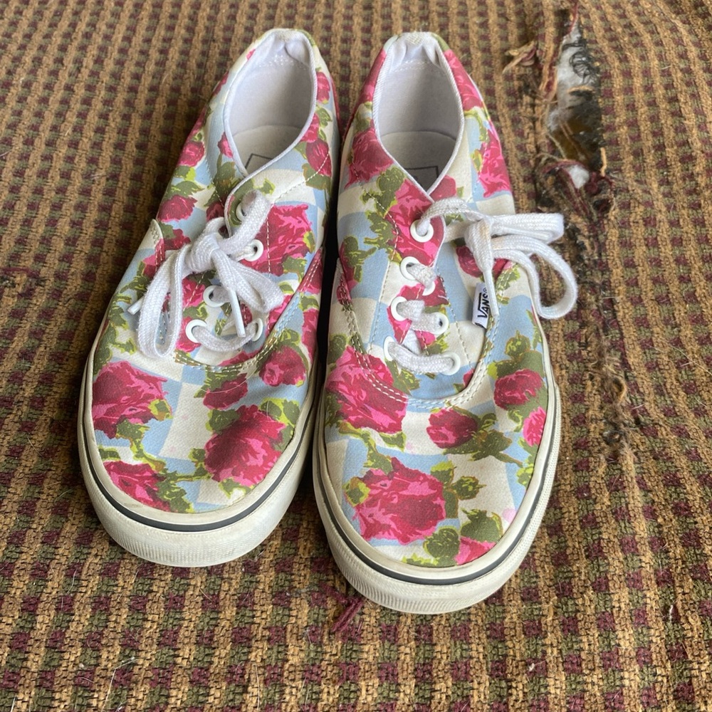 Vans Pink and Green Floral Sneakers